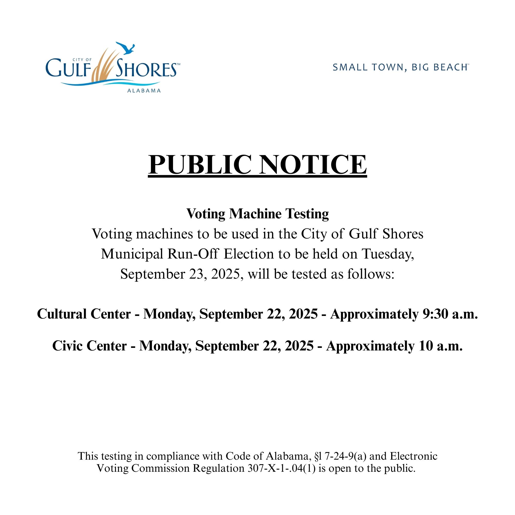 Public Notice Machine Testing