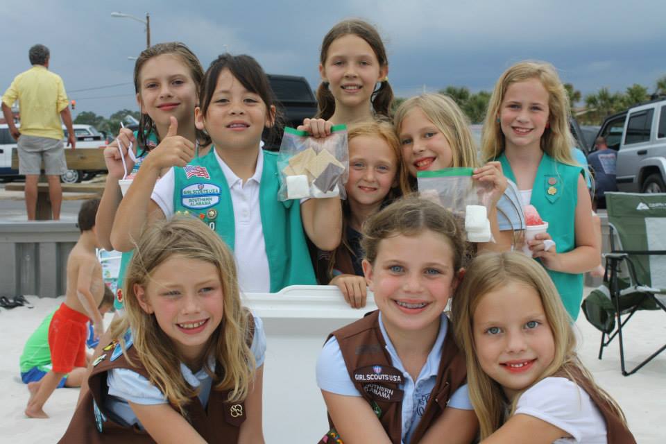 group of girl scouts smiling