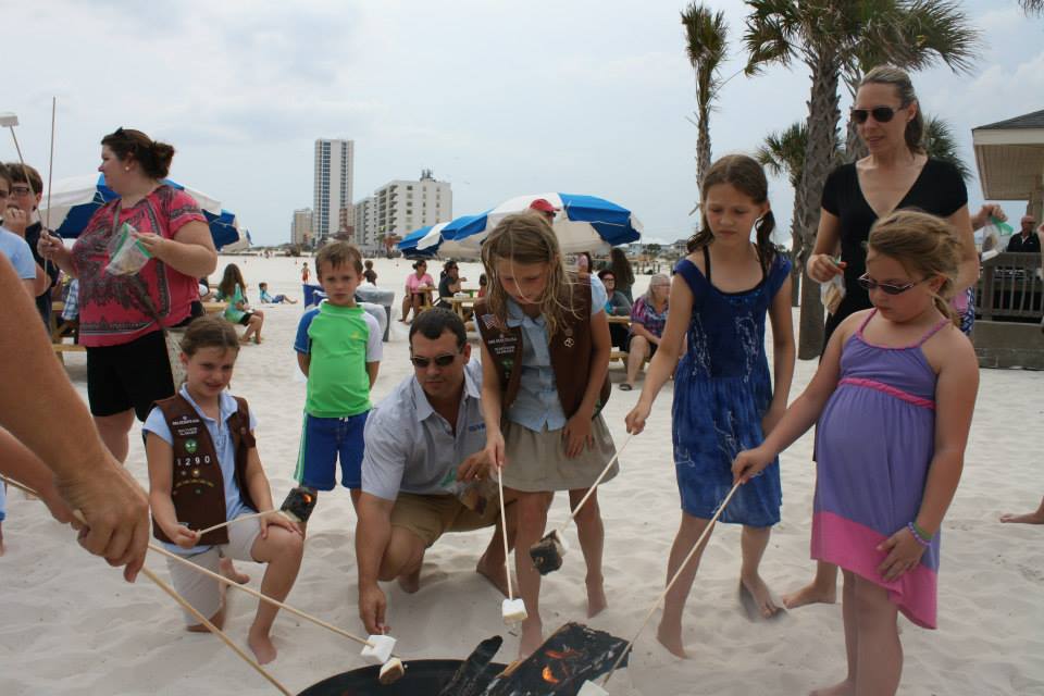 group roasting marshmellows