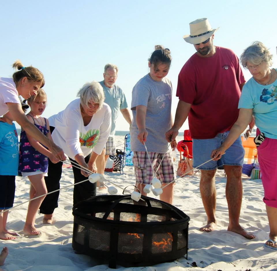 family making smores